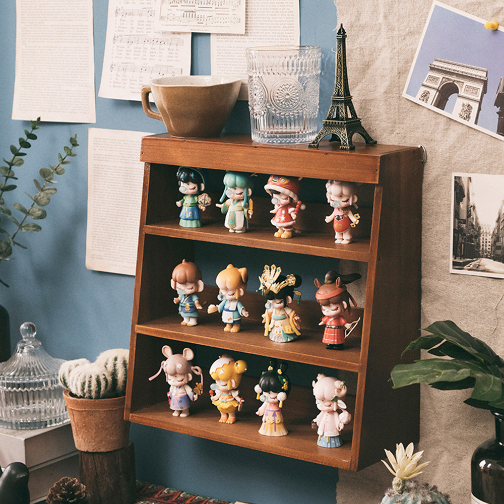 Caixa de armazenamento retro armário de armazenamento de madeira maciça desktop caixa de madeira mesa de maquiagem decoração boneca organizador exibição prateleira riser