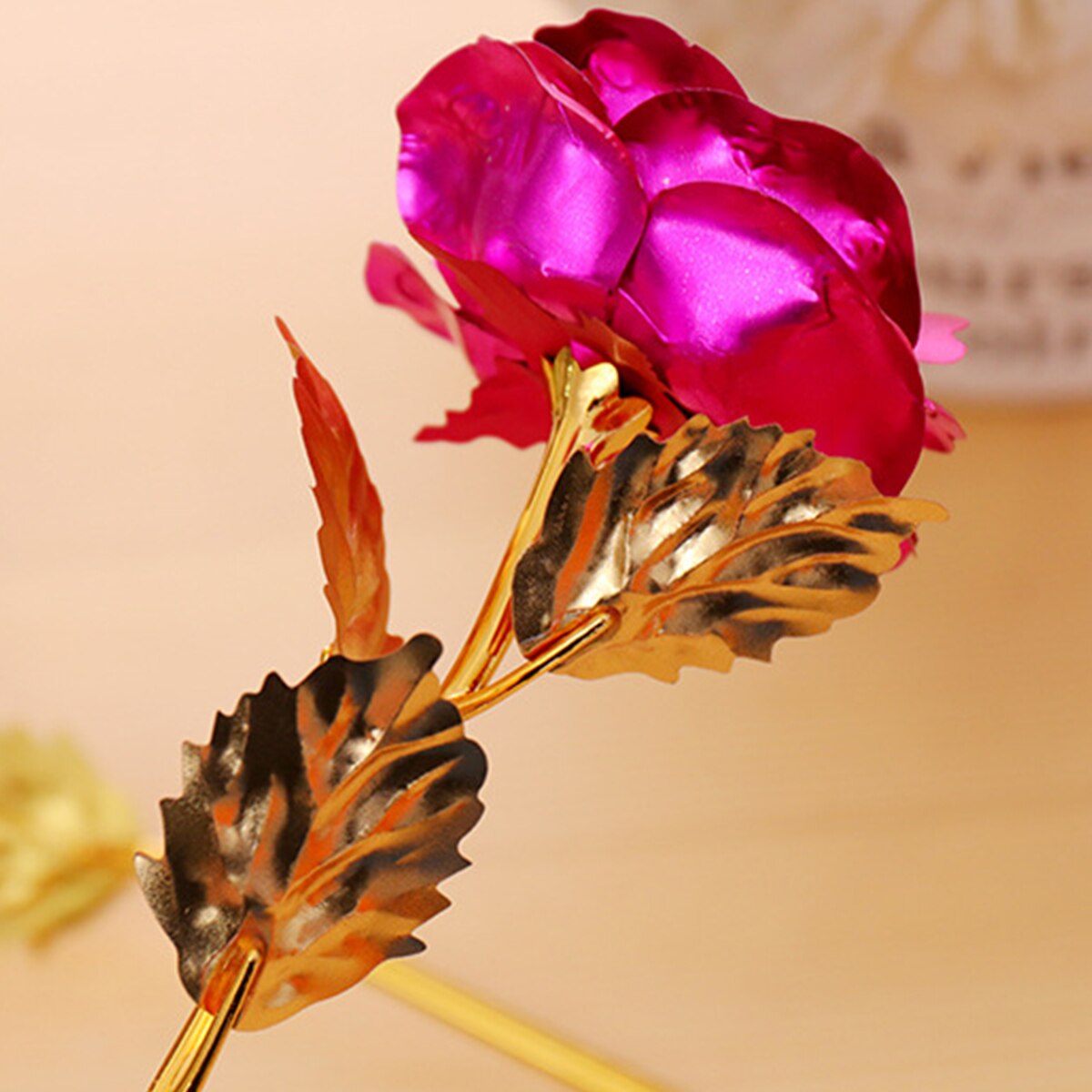 1PCS Gold Foil Plated 24k Golden Rose Lover'S Flower Artificial Flower Birthday Valentine'S Day Wedding Decoration