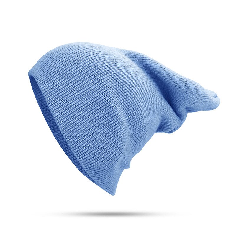 Gorro de invierno cálido liso con puños para hombre y mujer, gorro de esquí con estampado de Calavera, elástico suave, para uso diario,: Azul cielo