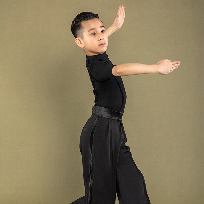 Ropa de baile latino para niños de manga mitad camisa para entrenamiento Rumba Samba Tango baile chachachá top de rendimiento traje DWY5468