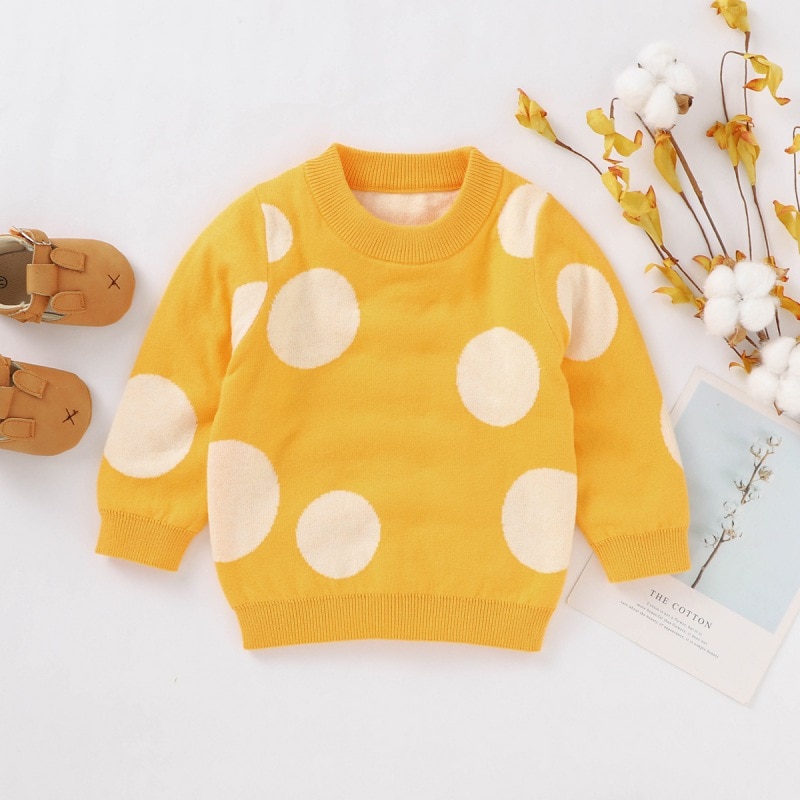 Pull en coton tricoté pour bébé garçon et fille, vêtement d'extérieur, , décontracté, imprimé à pois, automne