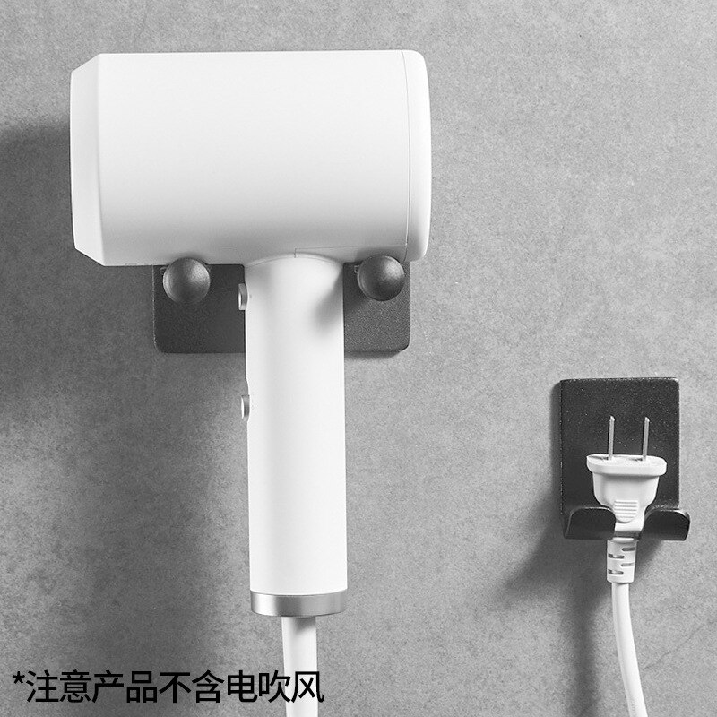 Rack Gratis Punch Opslag Beugel Hanger Badkamer Zilver Wall Mount Voor Dyson Föhn Houder Waterdichte Aluminium Opbergrek: Black