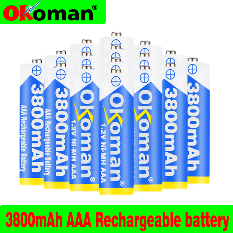 Okoman AAA batterij 3800 mAh Rechageable batterij NI-MH 1.2 V AAA batterij voor Klokken, muizen, computrs, speelgoed zo op