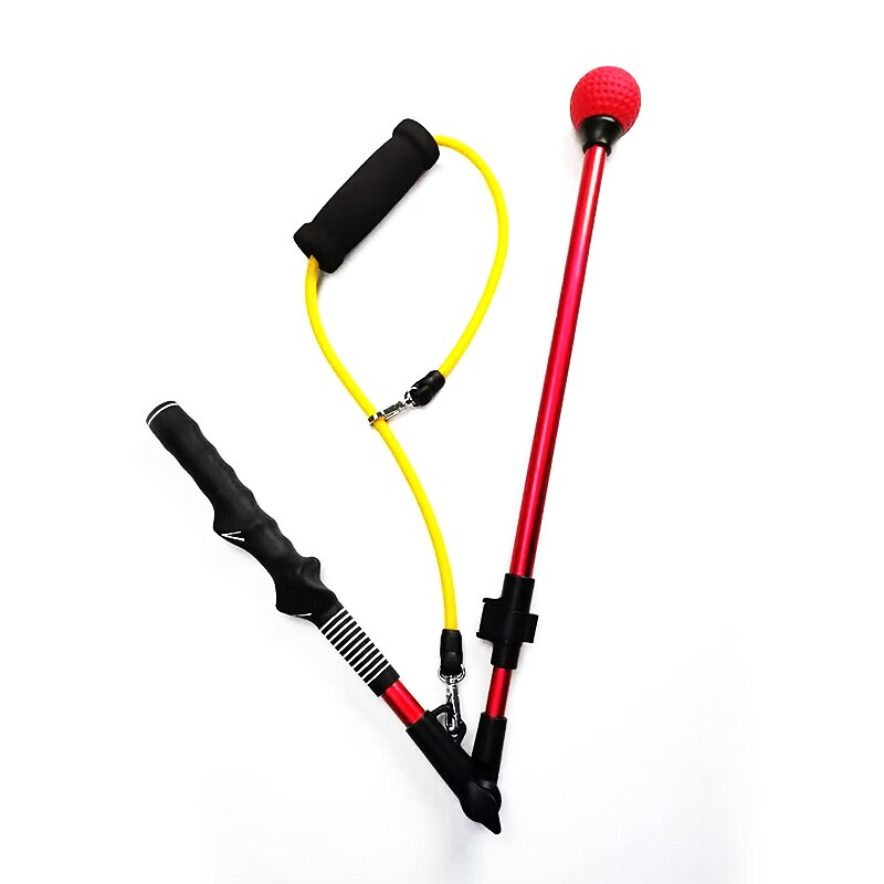 Folding Golf Swing Trainer Stick Posture Corrector Practice Swing Training Aids Upgrade with Rubber Rope Strength Exercises: Red