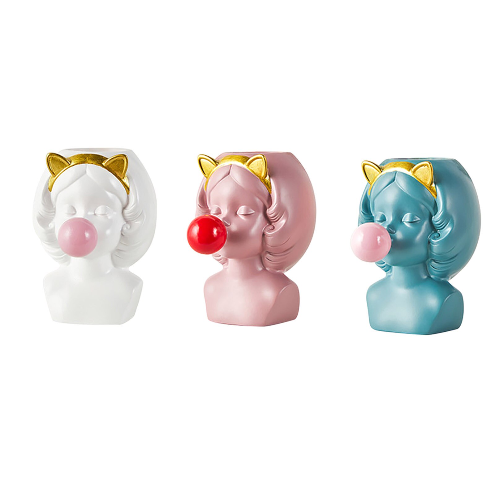 1/3Pc Meisje Bellen Blazen Vaas Novelty Cute Girl Succulent Planters Pot Desktop Vaas Decoratie Home Decor Micro landschap Ваза: 3 cat ear girl