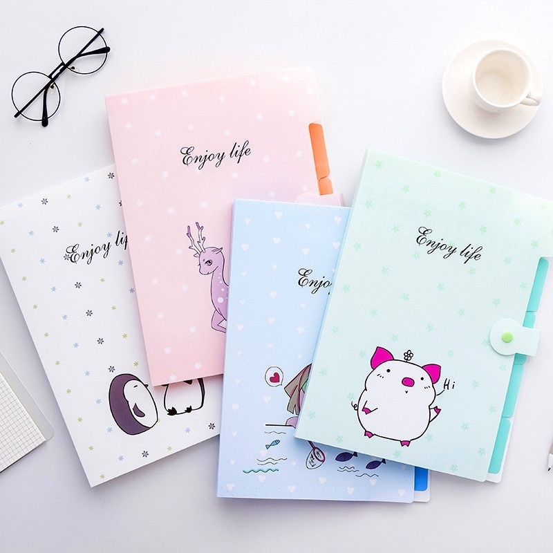 Cartoon A4 Document Organizer Kawaii Expanding File Folder for School File Holder Organizer with Button Closure School Supplies