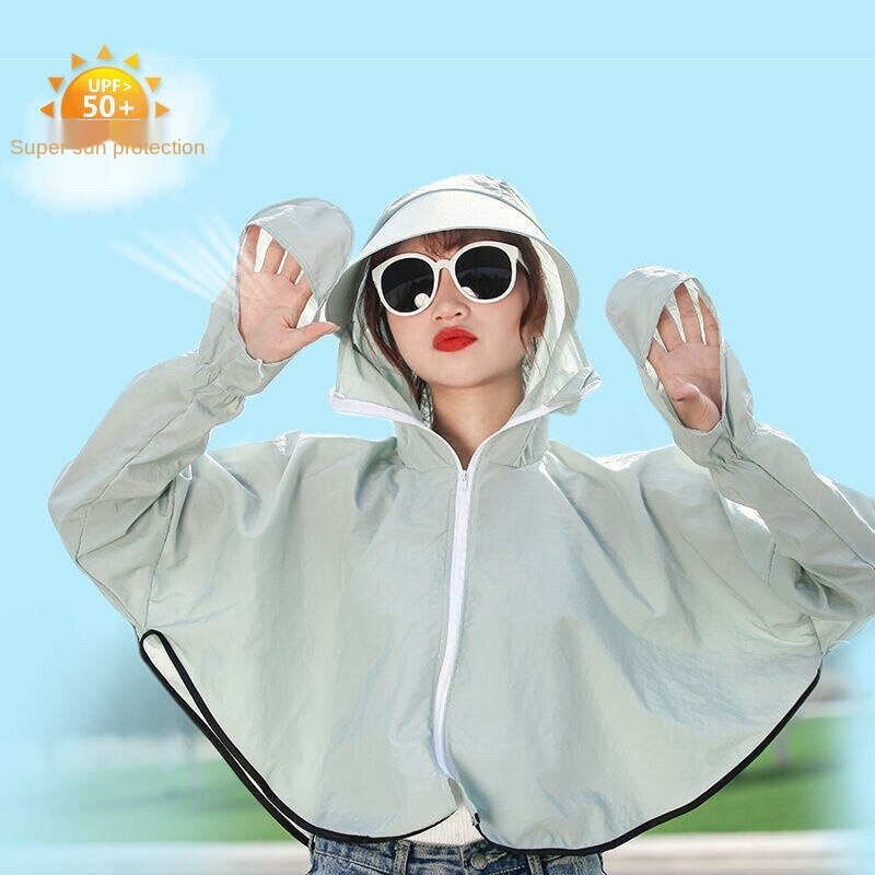 Ropa de protección solar para mujer, estilo coreano, protección UV, capó corto, a prueba de sol, Verano: 4