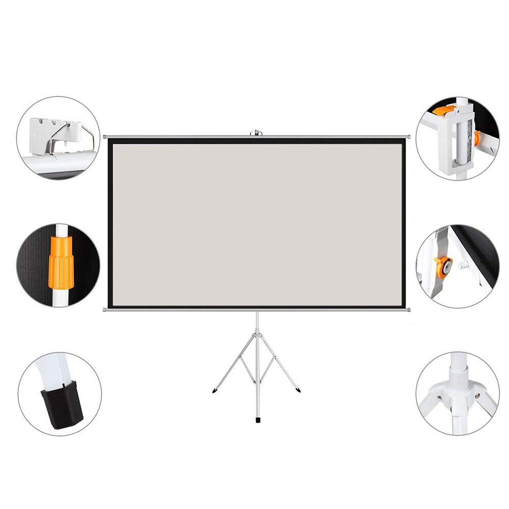72 inch 16:9 Portable Indoor Outdoor Projector Screen Matte Gray Fabric Fiber Screen With Pull Up Foldable Stand Tripod