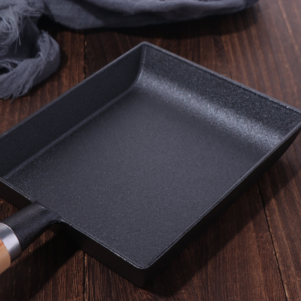 Sartén cuadrada antiadherente para huevos, fabricante de tortillas para el hogar de estilo japonés, mango de madera ligero, olla frita, utensilio de cocina