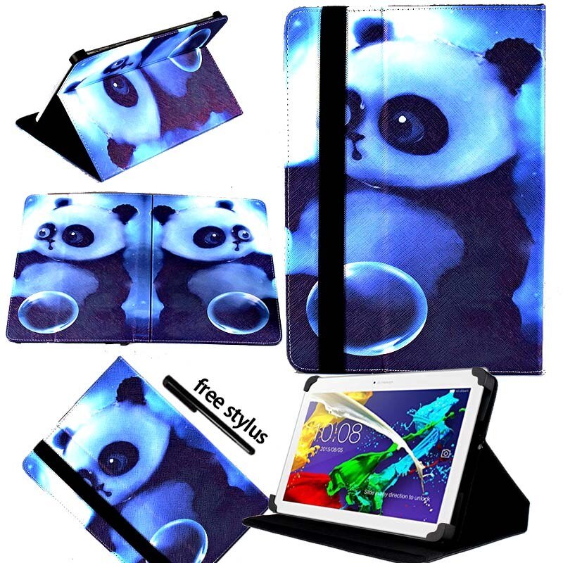 KK&LL For Lenovo Tab 2 A10-70 10.1 Inch - Leather Tablet Stand Folio Cover Case + Free stylus: Panda