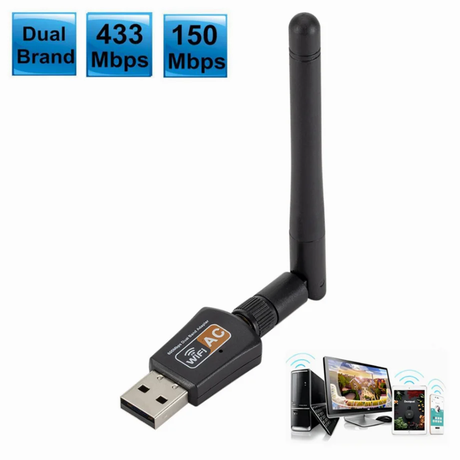 Grwibeou Dual Band 600Mbps USB WIFI Adapter 2.4GHz 5GHz WiFi With Antenna PC Mini Computer Network Card Receiver For PC Laptop