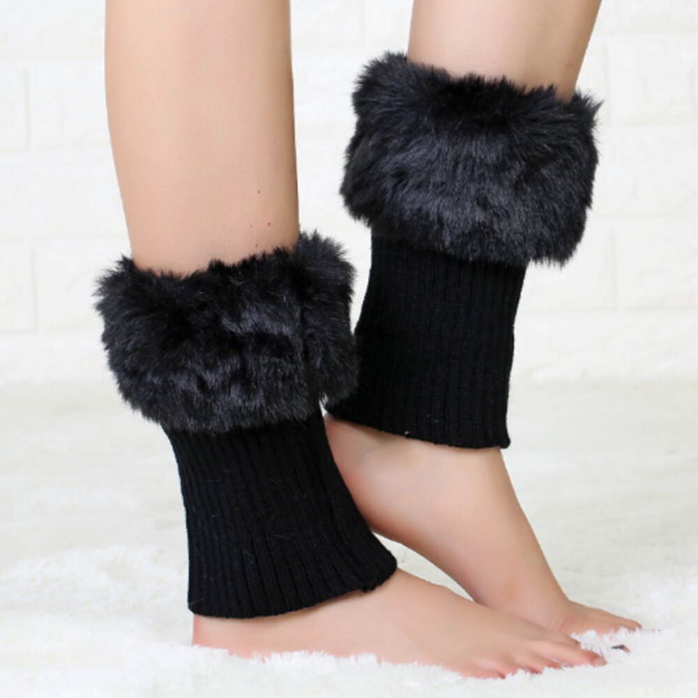 Jambières d&#39;hiver tricotées pour femmes, bottes en fourrure, jambières ST001: Black