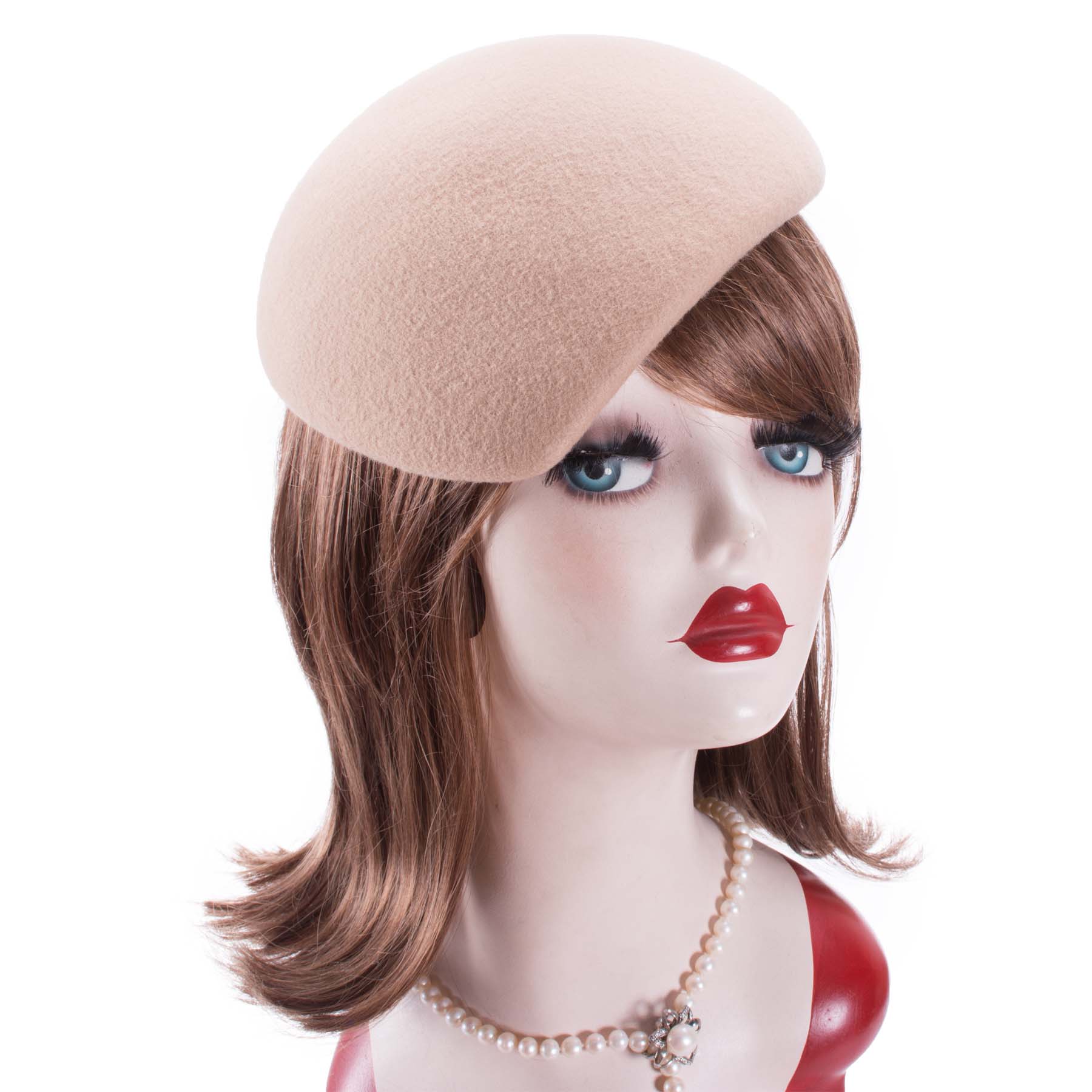 Lawliet-Sombrero de lana bloqueada con inclinación de fieltro para mujer, tocado para cóctel, sin recorte, Pillbox, Base de fieltro, A597: Camel