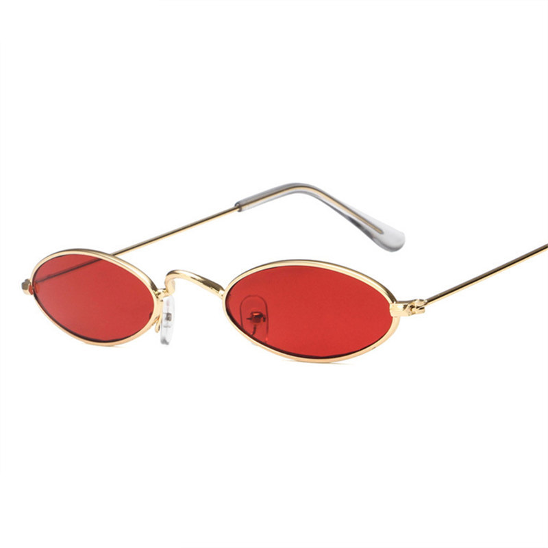 Yooske små ovale solbriller mænd mandlig retro metalramme gul rød vintage lille runde skinny solbriller til kvinder: C1