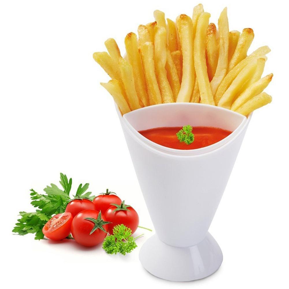 Plastic Cup Zelf Stand 2 In 1 Frieten Plank Houder Diverse Saus Chips Snack Kegel Dip Cup Servies Twee cup Mond Keuken