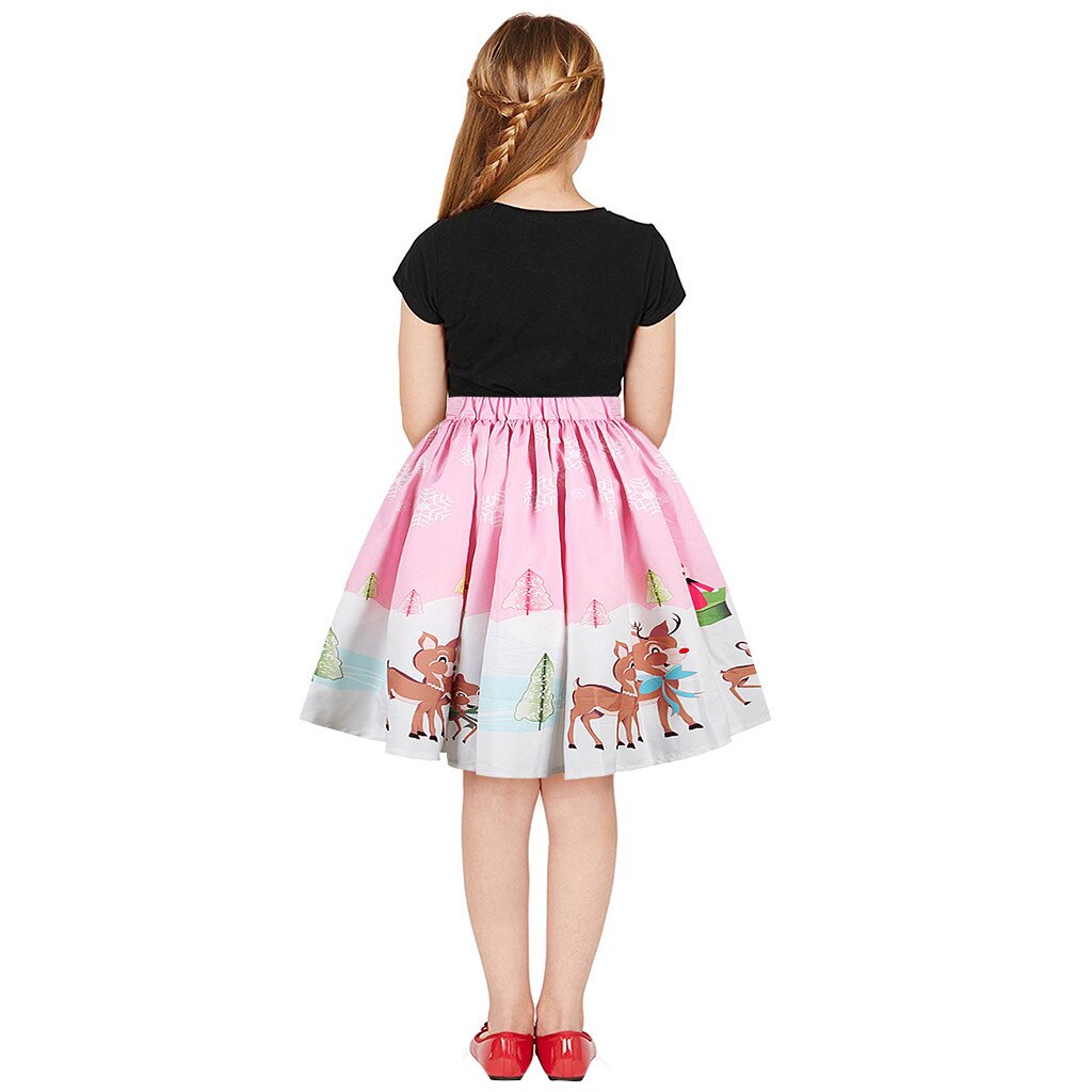 Christmas Girls Skirt Children Kids Girls Cute Skirt Teen Kids Girls 3D Print Christmas Princess Skirt Clothes Outfits Falda: Pink / 10