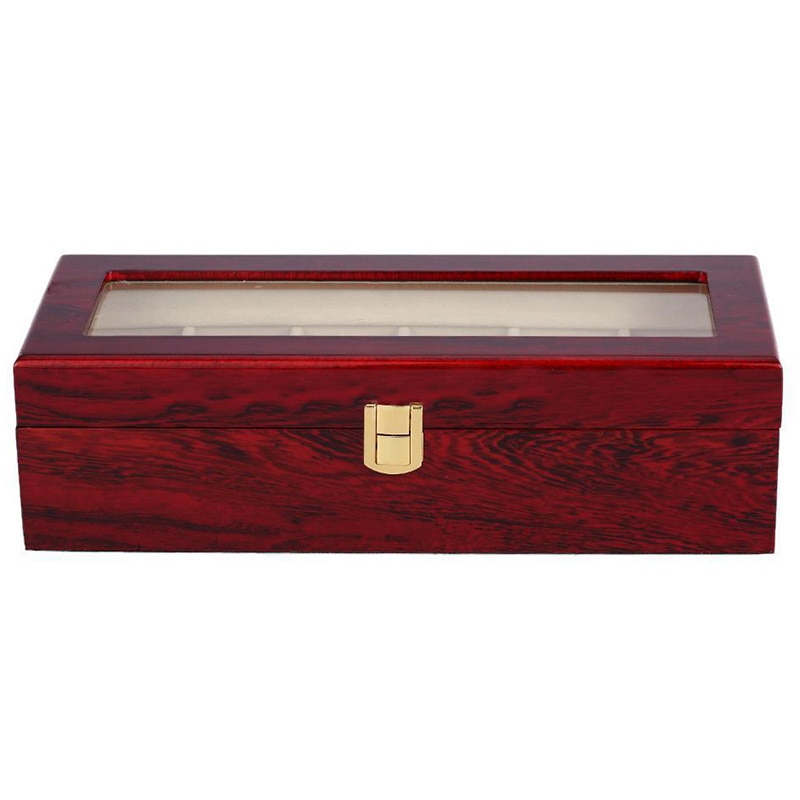 Caja de exhibición de reloj de madera para hombre, organizador de almacenamiento de joyería superior de cristal, , 6