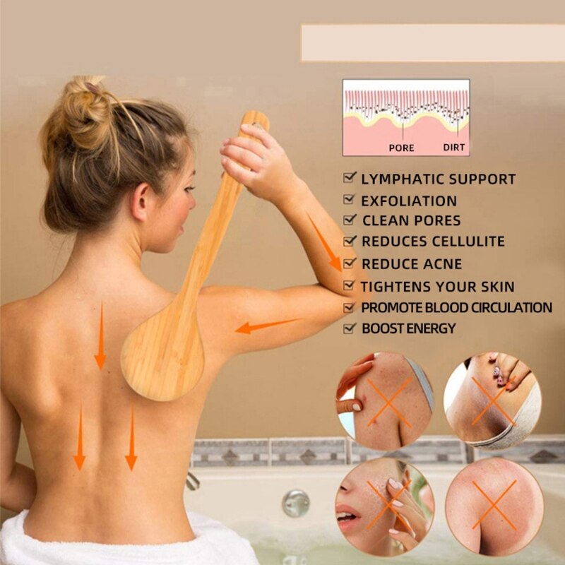 Douche Massage Borstel Met Natuurlijke Haren Lange Houten Handvat Bath Body Brush Voor Nat Of Droog Borstelen Exfoliërende Huid