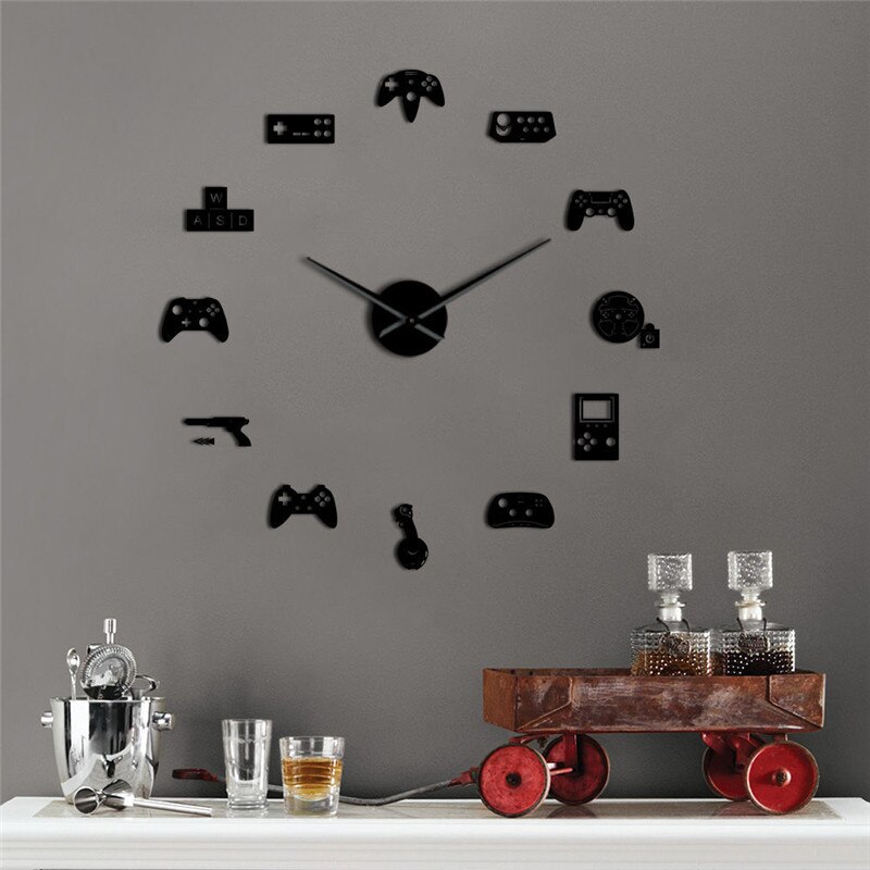 Cool manette horloge murale grand garçon chambre contrôleur de jeu vidéo Joysticks Gamer papier peint autocollants montre bricolage salle de jeu décor