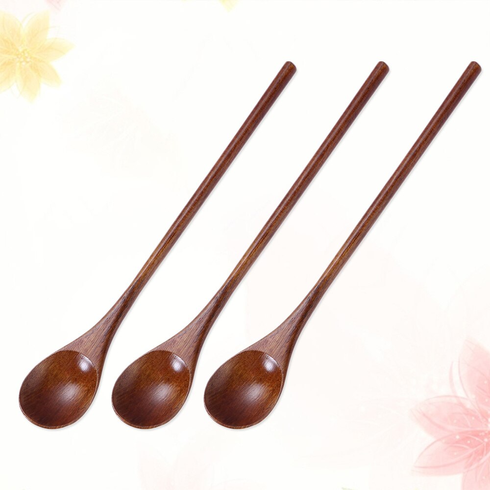 3 Pieces Eco Friendly Natural Wooden Spoon Set for Eating Mixing Stirring Cooking Coffee Demitasse Tea Dessert