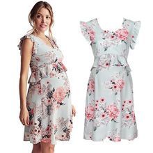 Frauen Schwangere Frauen Kleider Blume Gedruckt Oansatz Spitze Hülse Große Mutterschaft Kleid Pflege Schwangerschaft lässig Kleidung