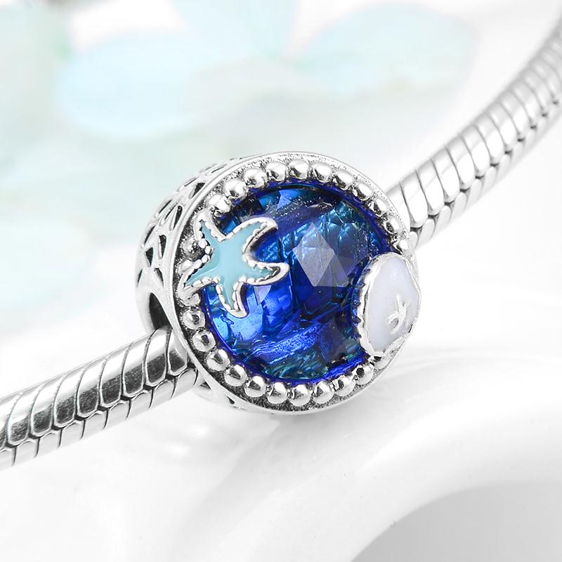 Contas do oceano amigo humano golfinhos esmalte azul autêntico 925 contas de prata esterlina caber encantos originais pulseiras fazendo: PC0184