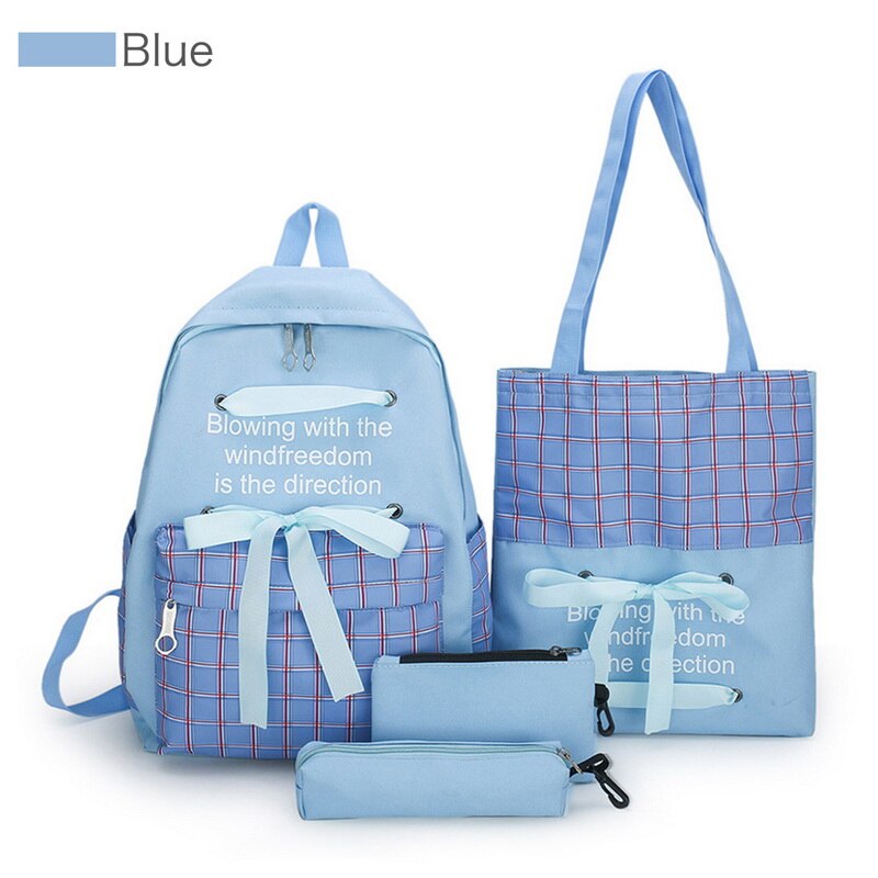 Canvas Rugzak 3 Stks/set Vrouwen School Rugzakken Schooltas Voor Tiener Meisjes Kids Book Bag Satchel: BLUE 2