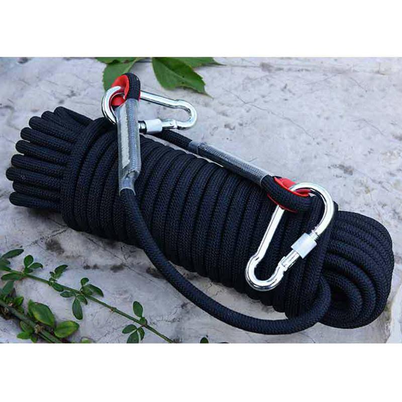 12mm 10/20/30m Climbing Rope w/ Hook High Strength Emergency Safety Fire Escape Rope Lifeline Rescue Rope Outdoor Survival Tool: Black / 20m