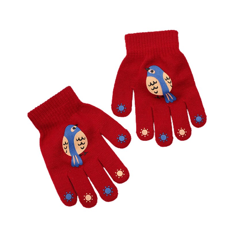 Kinderen Kids Winter Warm Thicken Handschoenen Meisjes Jongens Peuter Leuke Vogel Wanten Imitatie Kasjmier Vinger Handschoen Voor 6-12yeas