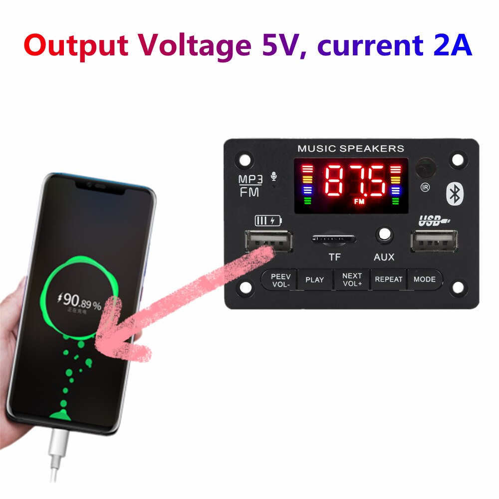 6V 12V Bluetooth 5.0 MP3-Dekodierungsplatinenmodul Drahtloses Auto USB MP3-Player TF-Kartensteckplatz USB FM mit Mikrofon Freisprechsteuerung