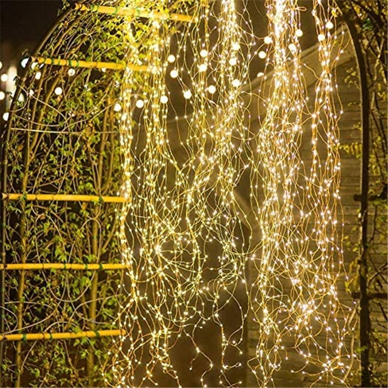Alltrue utendørs 200 led solar vinstokker gren led string fe lys utendørs hagegjerde tre, varmhvit kobbertråd gren lys