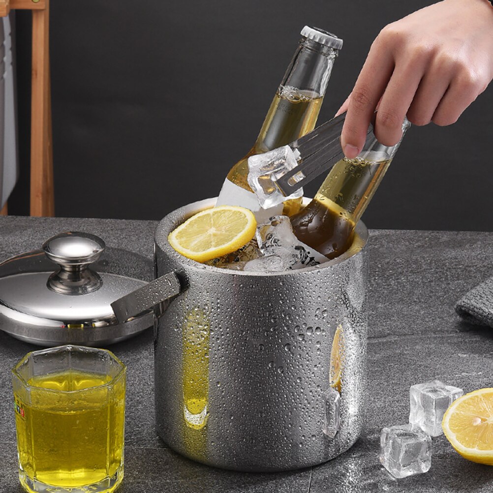 1.3L Ijsemmer Met Deksel En Zeef Rvs Ijsemmer Dubbelwandige Ice Cube Container Bar Keuken Accessoires