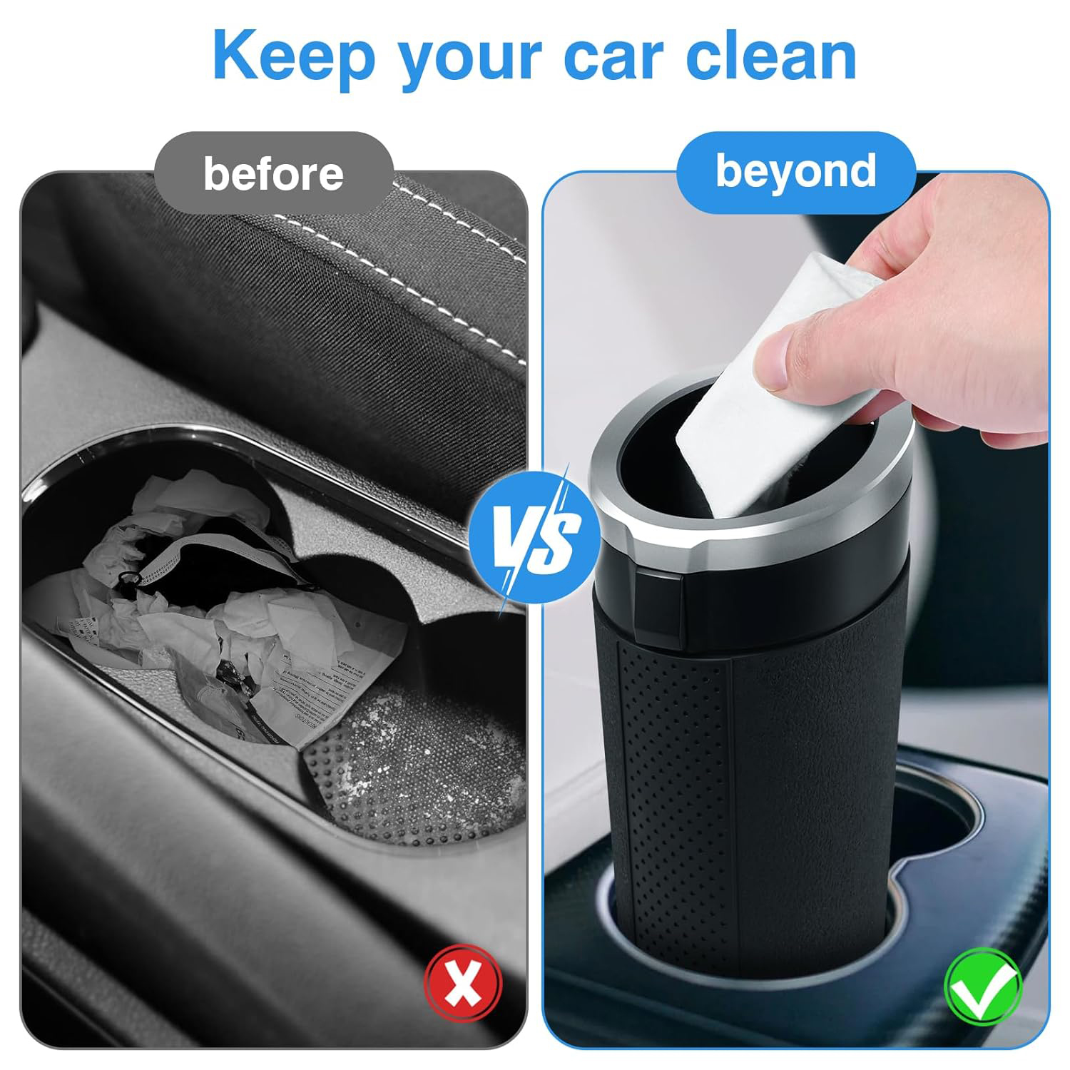 Lixeira de carro com tampa portátil, lixeira de carro, suporte de copo, lata de lixo, 2 peças, à prova de vazamento, lata de lixo de veículo, 1 peça