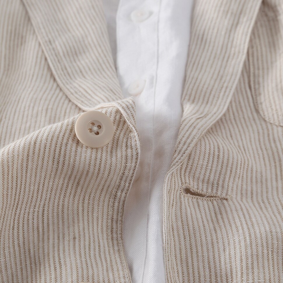 050 Lente Mannen Linnen Blazer Zaken Eenvoudige Streep Lange Mouwen Single-Breasted Comfortabele Ongedwongen Losse Mannelijke Bruiloft Jassen