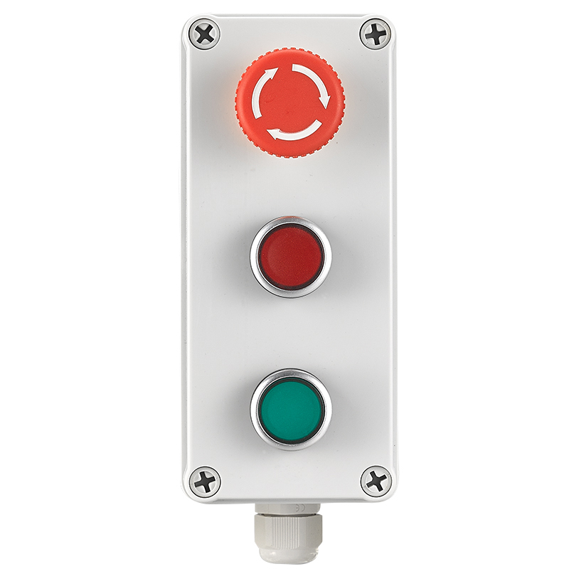 Push button switch, control box, mains switch, electrical control box, emergency start/stop indicator button, protective housing