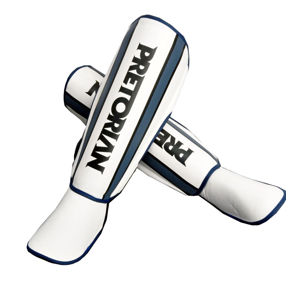 Kick boxing Muay thai MMA-espinilleras de cuero PU para niños y adultos, protectores de piernas para Karate,