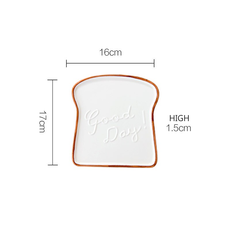 European Style Embossed Plates Ceramic Breakfast Bread Snack Tray Dessert Plate Brown Edge Toast Shaped Pattern Tableware: white 2pcs