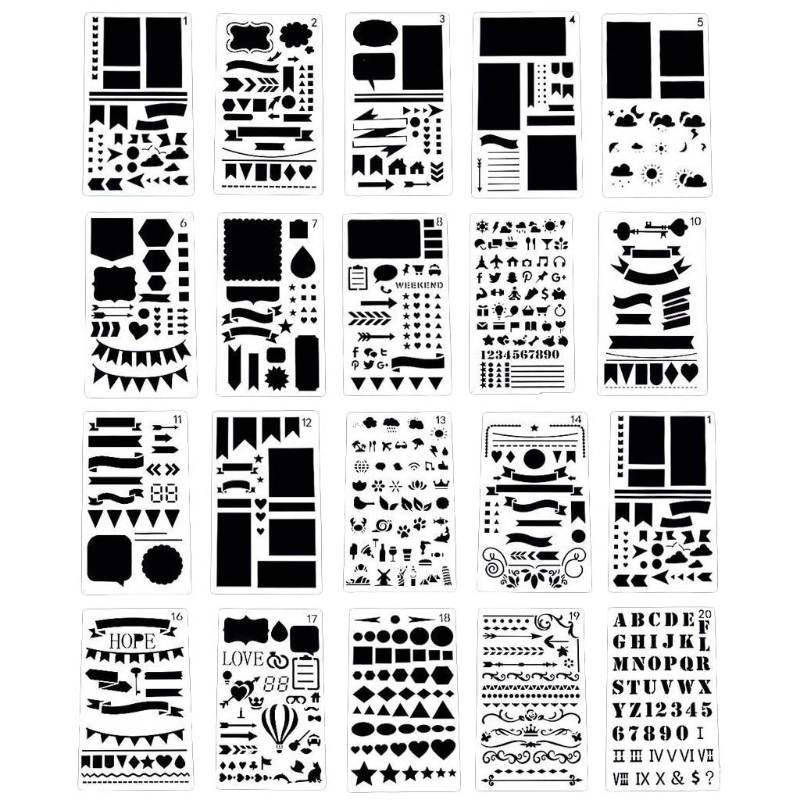 Bullet Diary Journal Stencils Set Drawing Template Ruler DIY Painting Template 1XCB