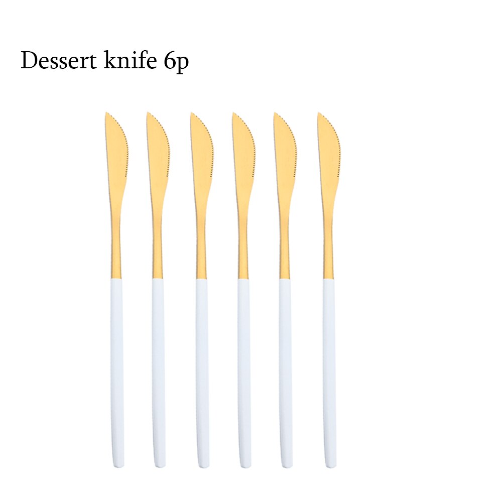 6Pcs Bestekset Rvs Zilverwerk Mes Vork Thee Lepel Servies Wit Goud Servies Bestek Keuken Diner Set: Dessert knife