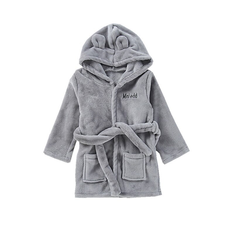 0-2 años Pijamas bebé recién nacido de cinturón de noche batas con capucha pijamas de bebé gris franela cálida otoño ropa de invierno ropa de dormir abrigo: Gris / 12 meses