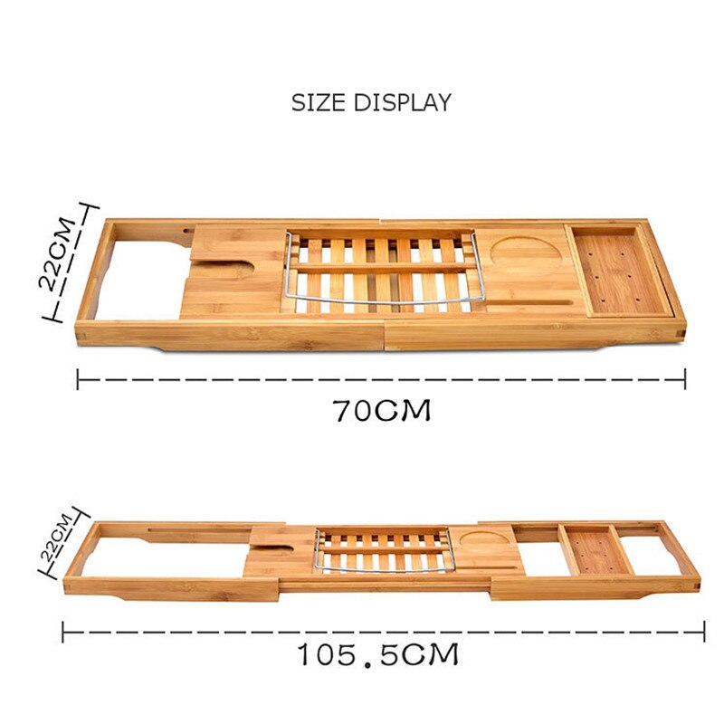 70-105cm Extendable Bamboo Bathtub Trays Bath Caddy Tray Home SPA Wooden Bathtub Tray Book Wine Tablet Holder Reading Rack