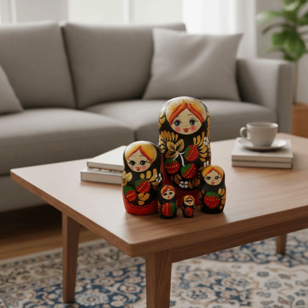 Ornamento da scrivania a 5 strati, Matryoshka fragola ragazze, fatto a mano, decorazione per la casa, simpatico giocattolo russo per bambini