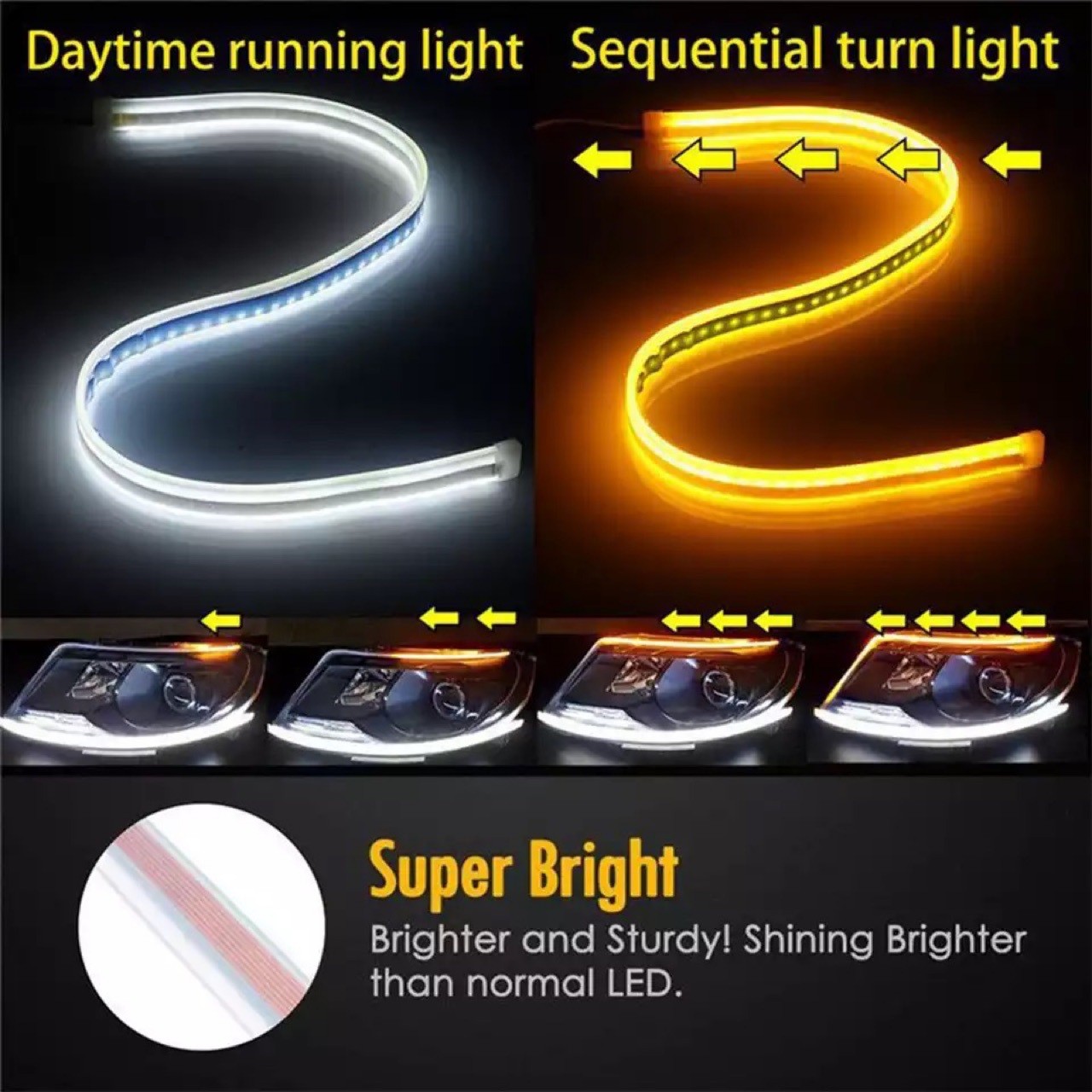 12V LED DRL Car Daytime Running Light Flexible Waterproof Strip Auto Headlights White Turn Signal Brake Flow Lights Car Styling