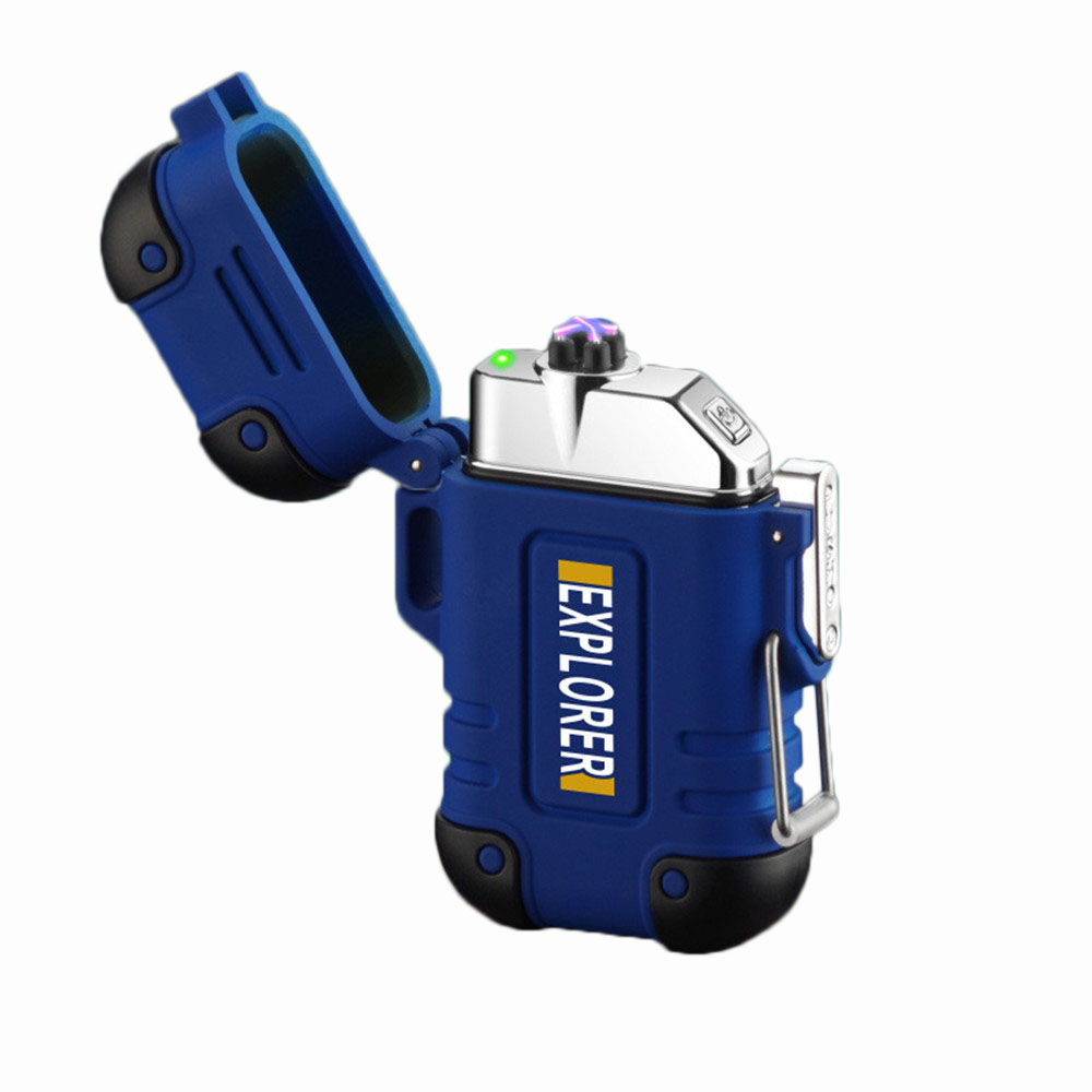 Wasserdicht USB Ladung Elektrische Feuerzeug Dual Bogen Feuerzeug Flammenlose Plasma Feuerzeug draussen Wandern Camping Rauchen Zubehör: Himmel Blau