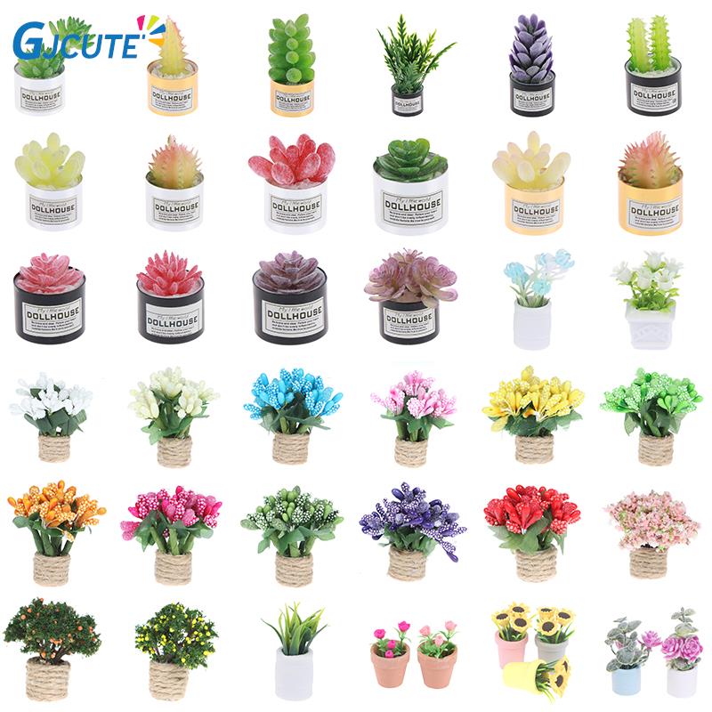 1/12 Poppenhuis Miniatuur Bloemen Fairy Tuin Ornament Mini Potplanten Bloemen Pot Poppenhuis Decor Bonsai Model Huis Decor