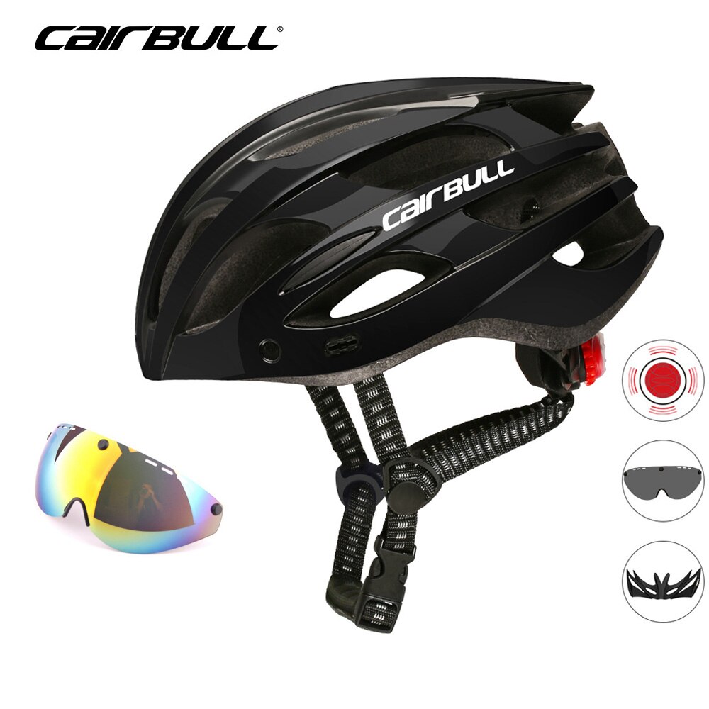 Cairbull-casco de ciclismo con 3 lentes, luz LED trasera con visera extraíble, gafas de seguridad Casco de Bicicleta de carretera, moldeados integralmente, cascos de MTB: Color 3