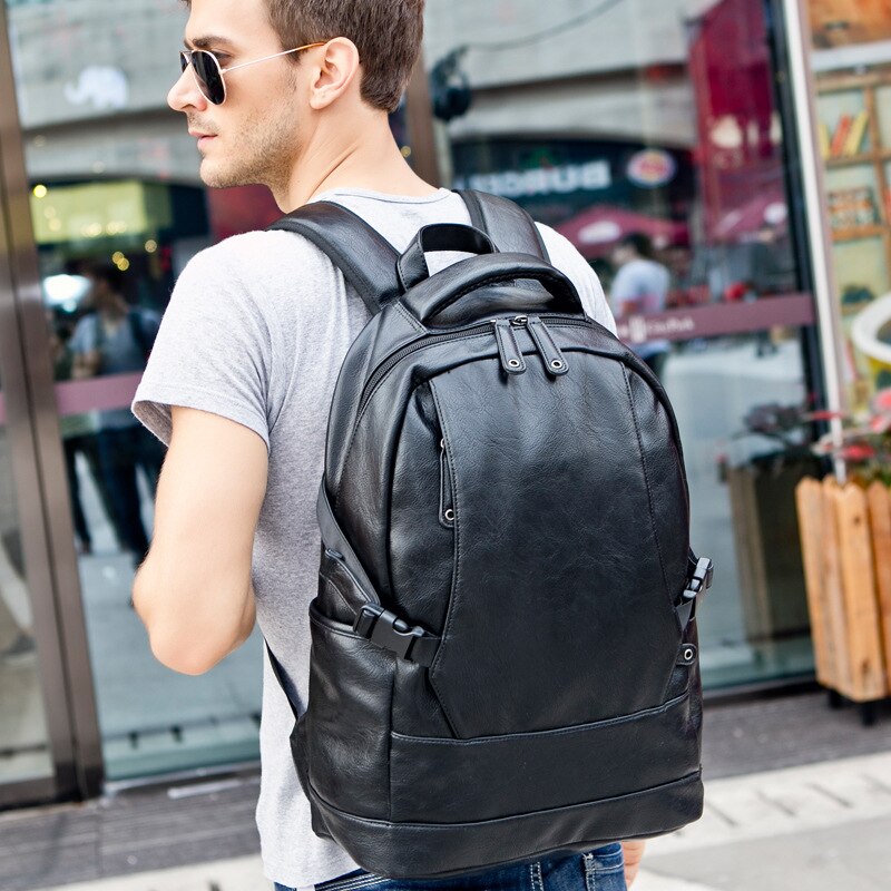 15 inch Men Leather Laptop Backpack Black Waterproof School Bag Luxury Large Capacity Travel Backpack