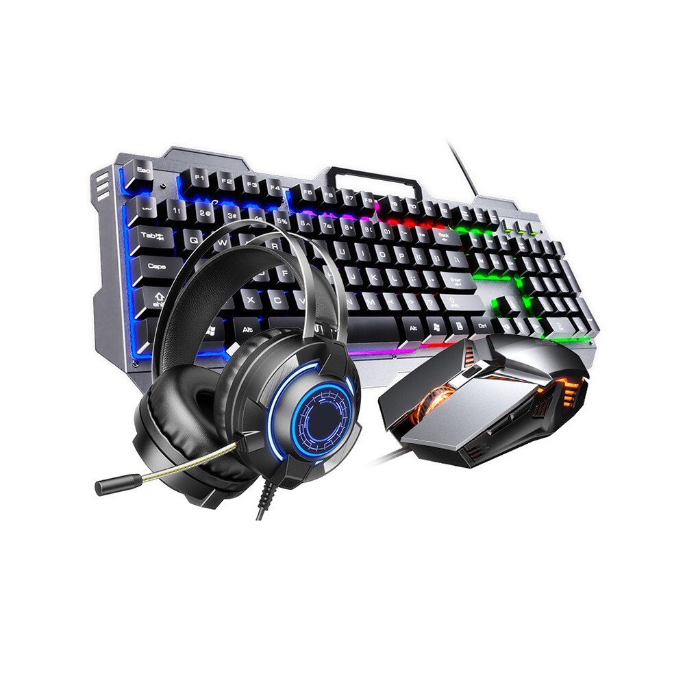 Teclado para videojuegos, ratón con luz de fondo con cable, sensación mecánica, Kit de Gamer silencioso de 3200DPI, juego de ratón para juegos para PC y portátil: keyboard set 02