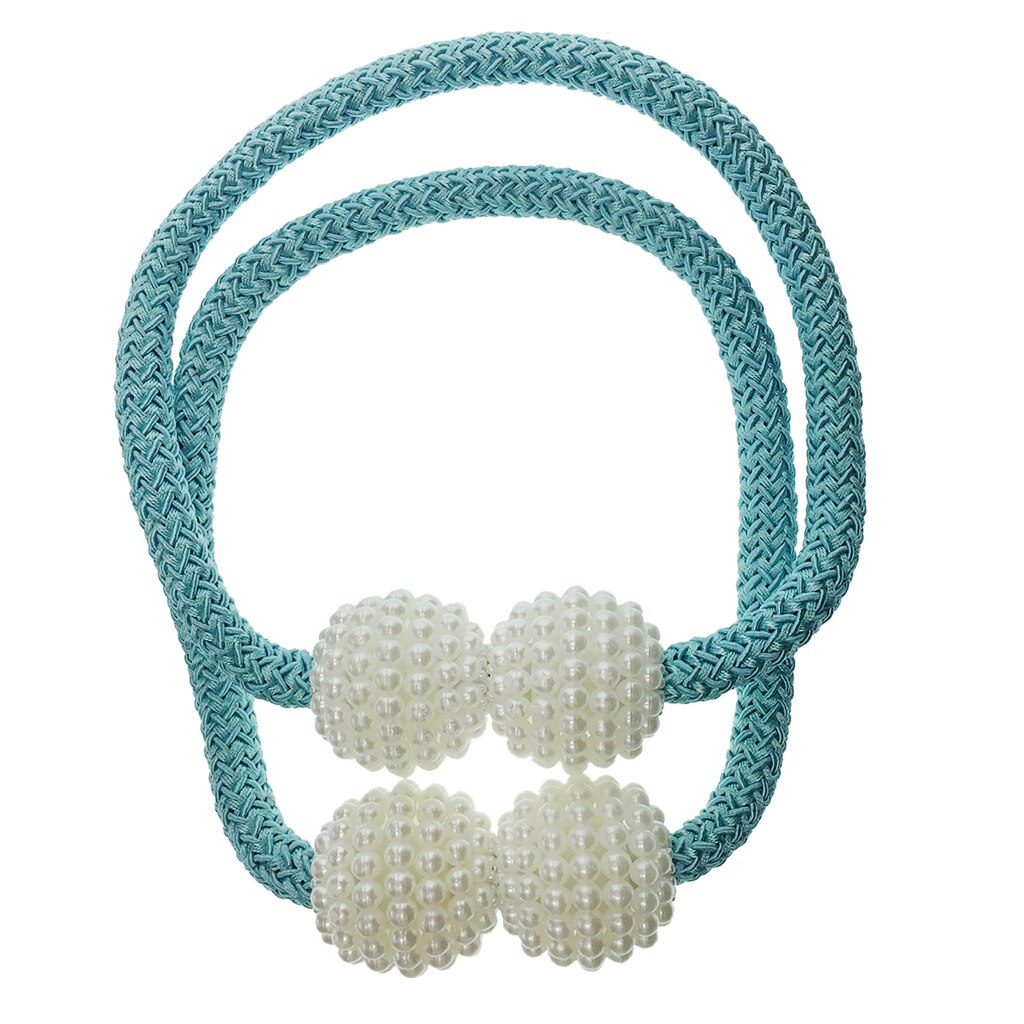 2Pcs Pearl Curtain Voile Tiebacks Tie Backs Buckle Clips Holdbacks: Light Blue