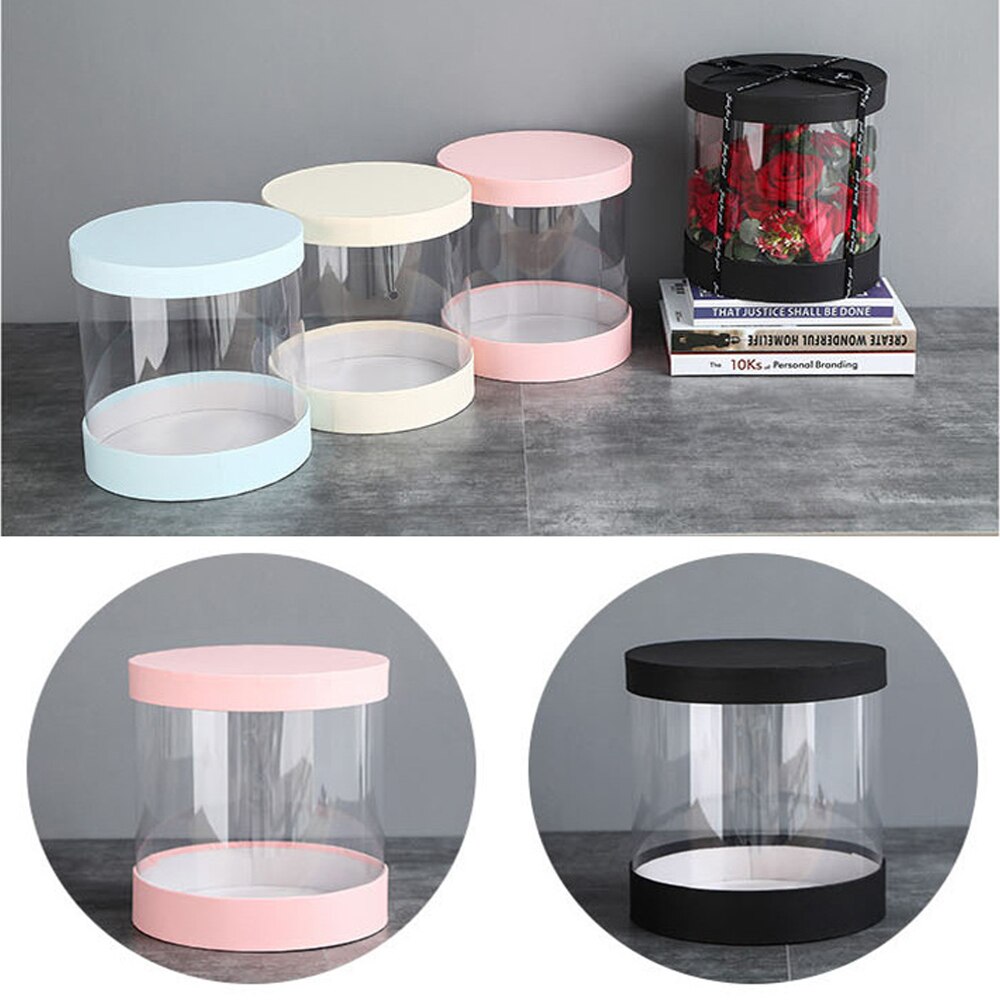 Round Transparent Flower Box Bouquet Florist Packaging Basket Dustproof Exhibitions Container Home Decor for Wedding Party